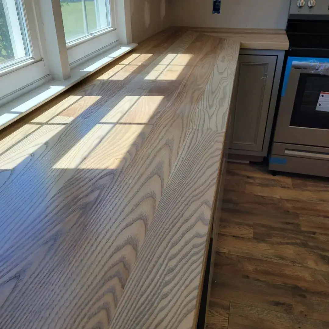ash countertop with weathered oak